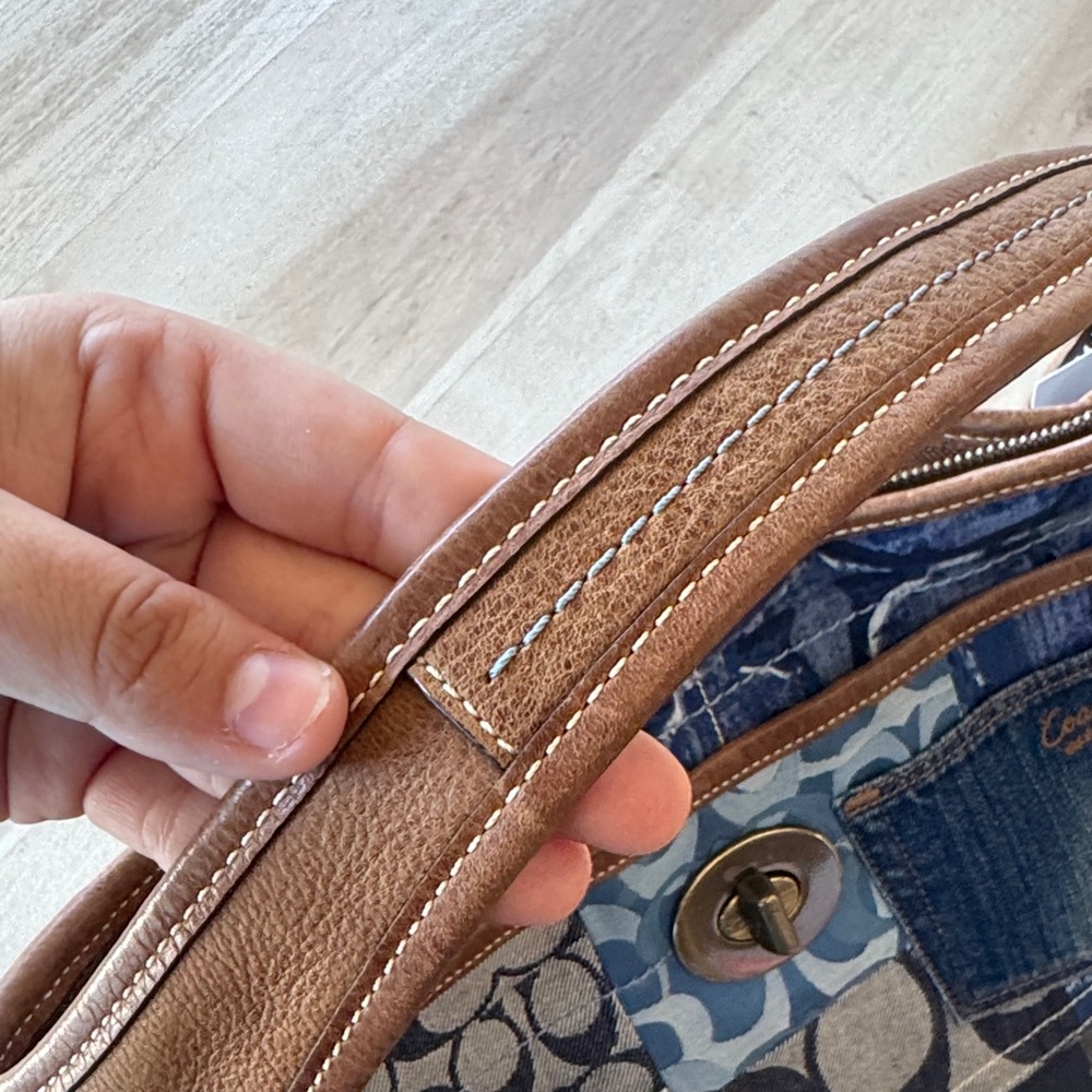 Coach Patchwork Denim and Brown Leather Shoulder Bag with Purple Accent - Picture 6 of 8